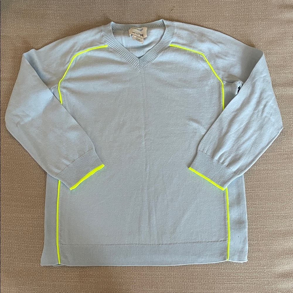 Crewcuts Light Gray V-Neck Sweater with Neon Yellow Trim